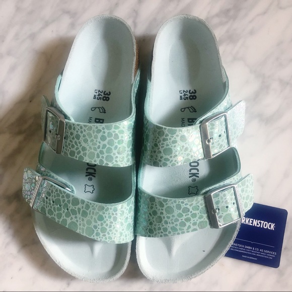 birkenstock arizona metallic stones aqua